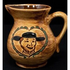 Vintage Pennsbury Pottery Amish Man Pitcher Creamer PA Dutch Folk Art Heart MCM